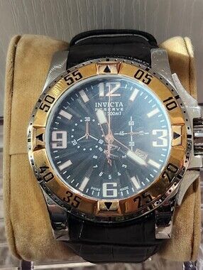Invicta Two-Tone Chronograph Watch - Black Dial, Gold & Silver Case